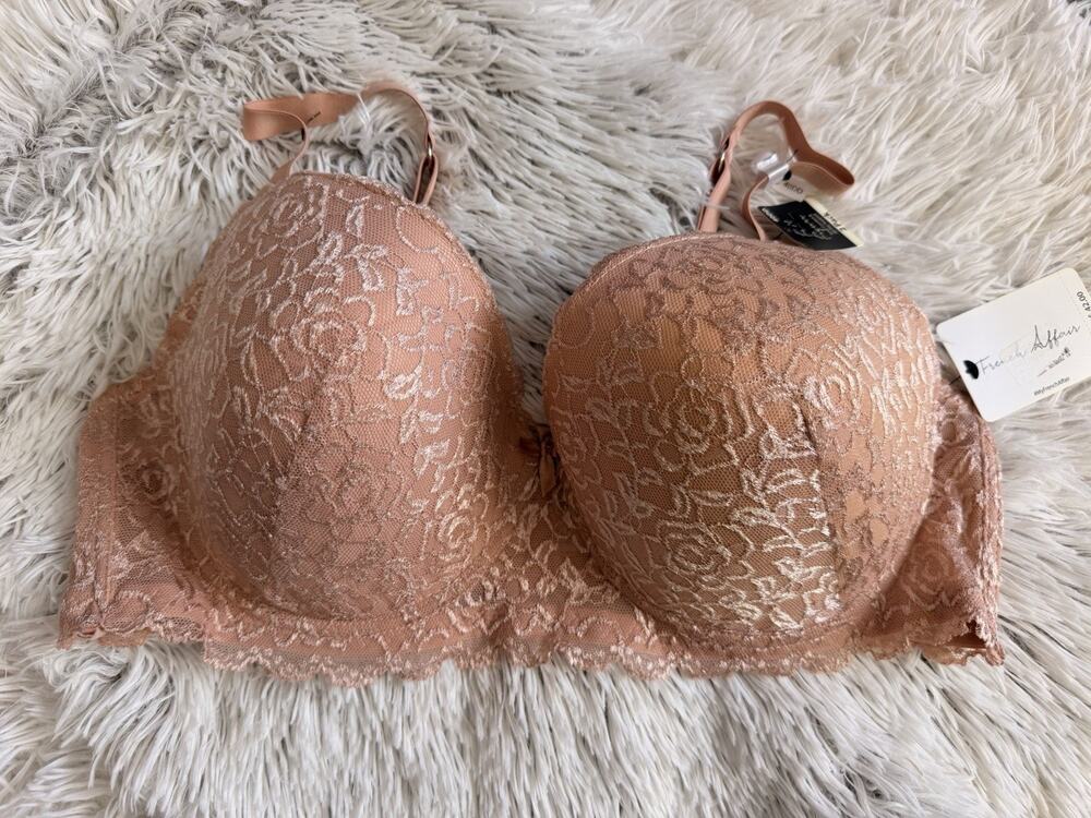 French Affairs Women's 40DD Lace Wire Full Cup Bra Mahogany Rose New